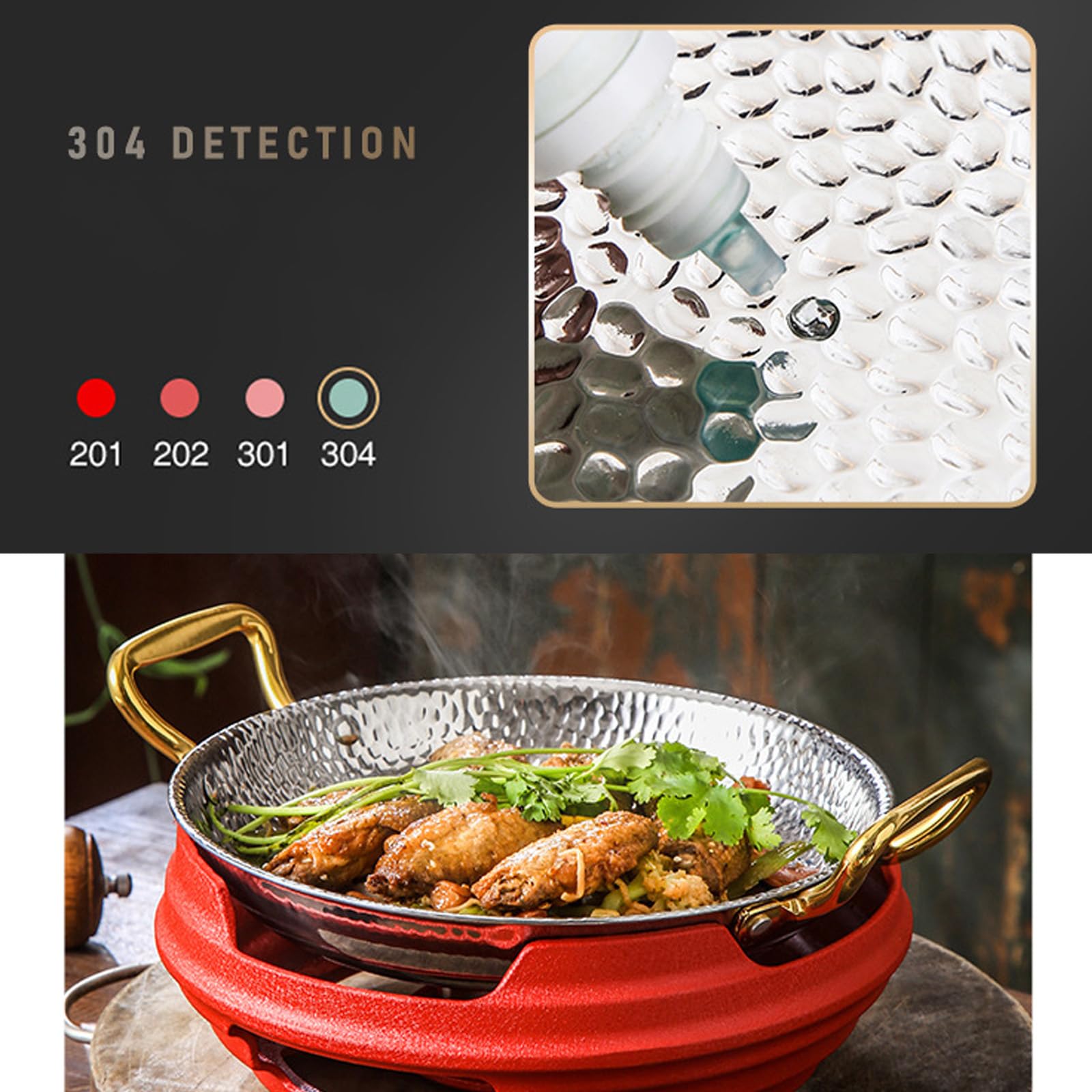 Paellera española, sartén de Acero Inoxidable 304 con Asas Dobles remachadas, Utensilios de Cocina antiadherentes sin Revestimiento para Gas e inducción,Rose Gold,28cm