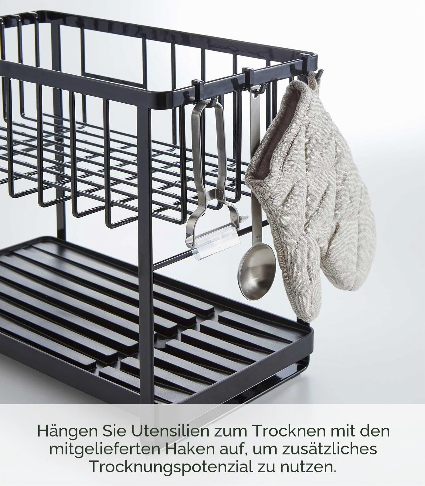 YAMAZAKI 4387 Tower 2Tiered Wire Dish Drainer, Black, Steel/ABS Resin/Polypropylene/Silicone, 41 x 22 x 33 cm