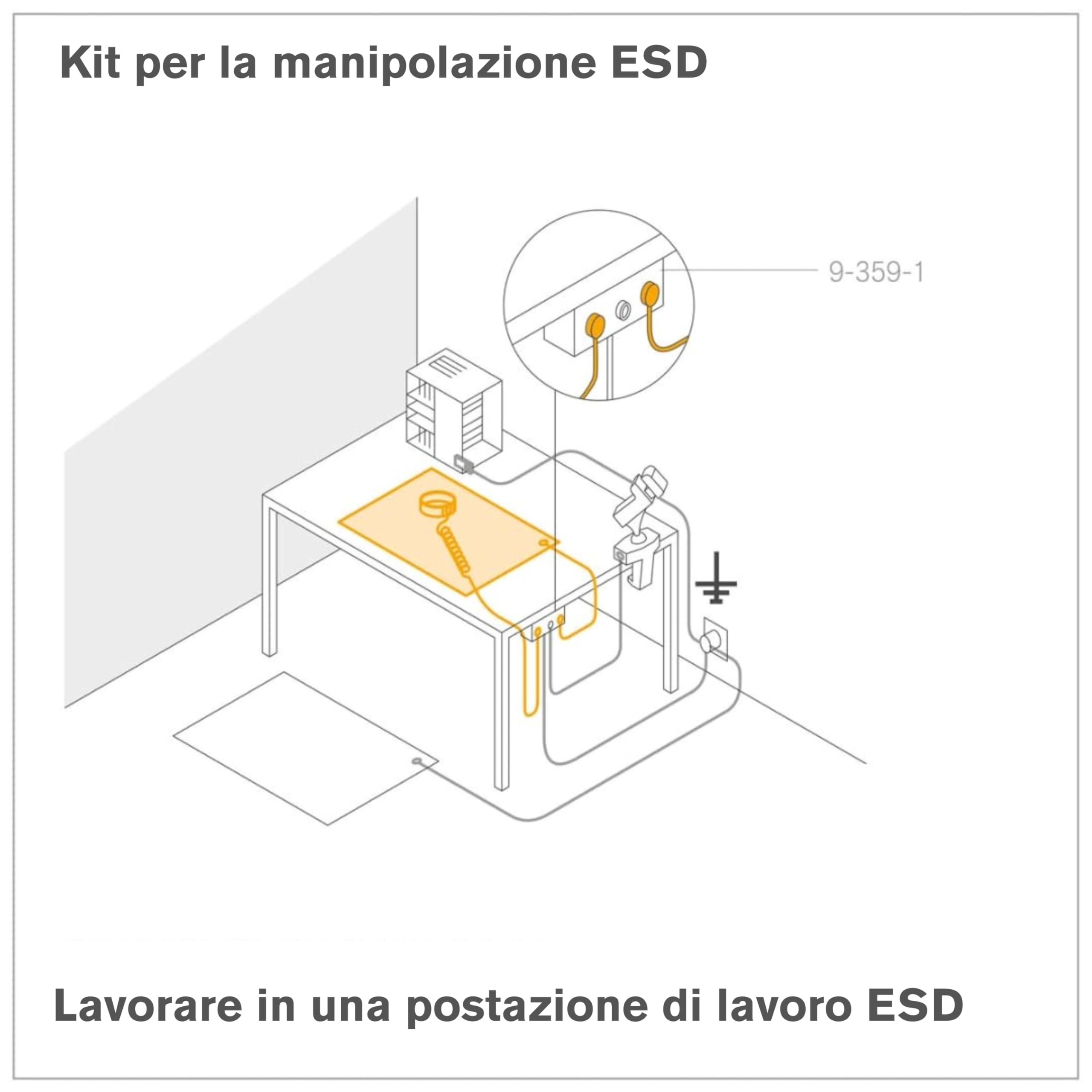 BERNSTEIN ESD Personal Grounding Set 5 pezzi | Set di manipolazione ESD | Tappetino (500x400x0,5), cinturino da polso, 2 cavi, spina di messa a terra | Per lavorare in aree protette