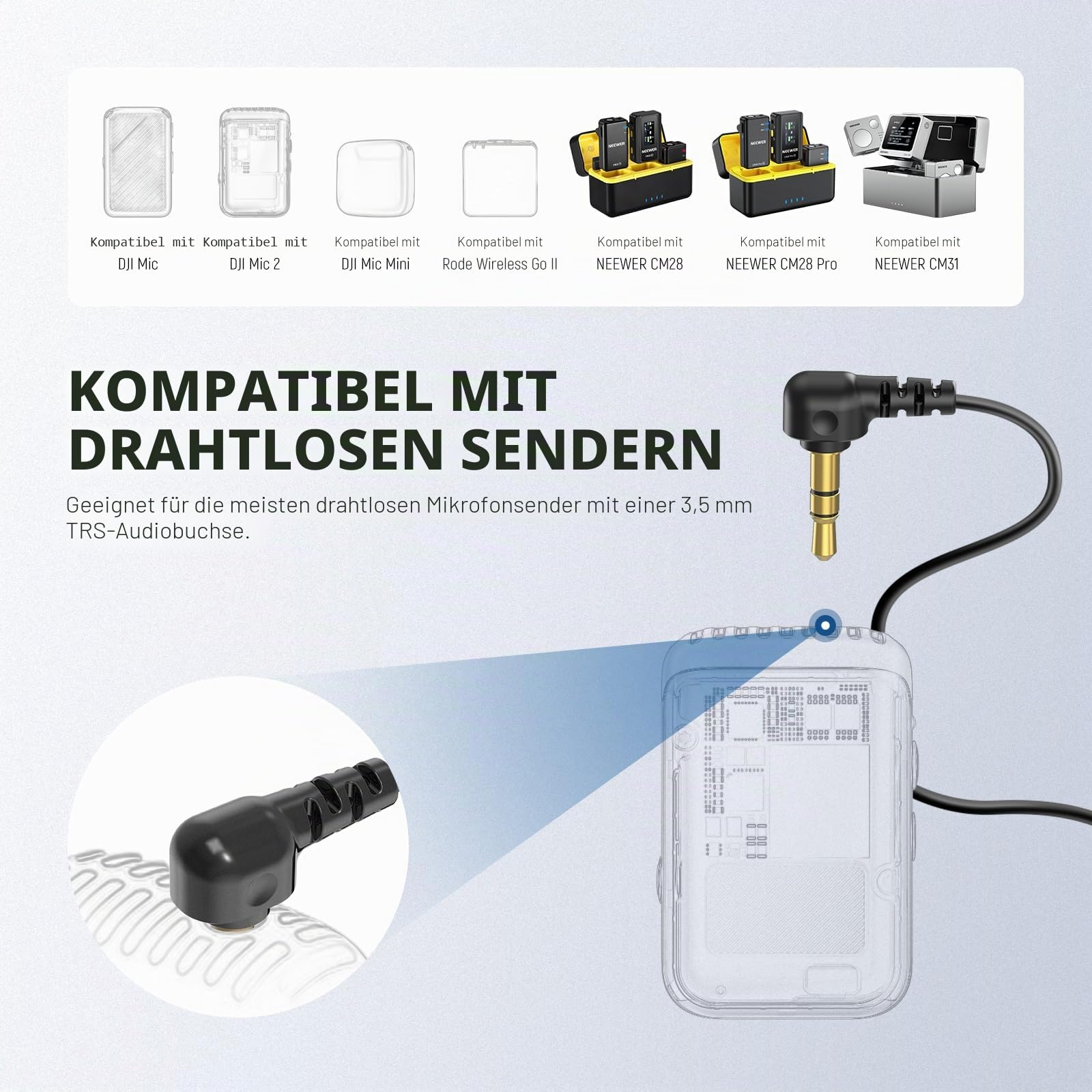 NEEWER ø4mm Mini Lavalier Mikrofon, 2er Pack, ansteckbares Wired Kondensator Ansteckmikrofon Set mit 1,5m 3,5mm TRS Anschluss, kompatibel mit DJI Mic 2 Rode Wireless Go II NEEWER CM28 CM31 Kamera, LM8