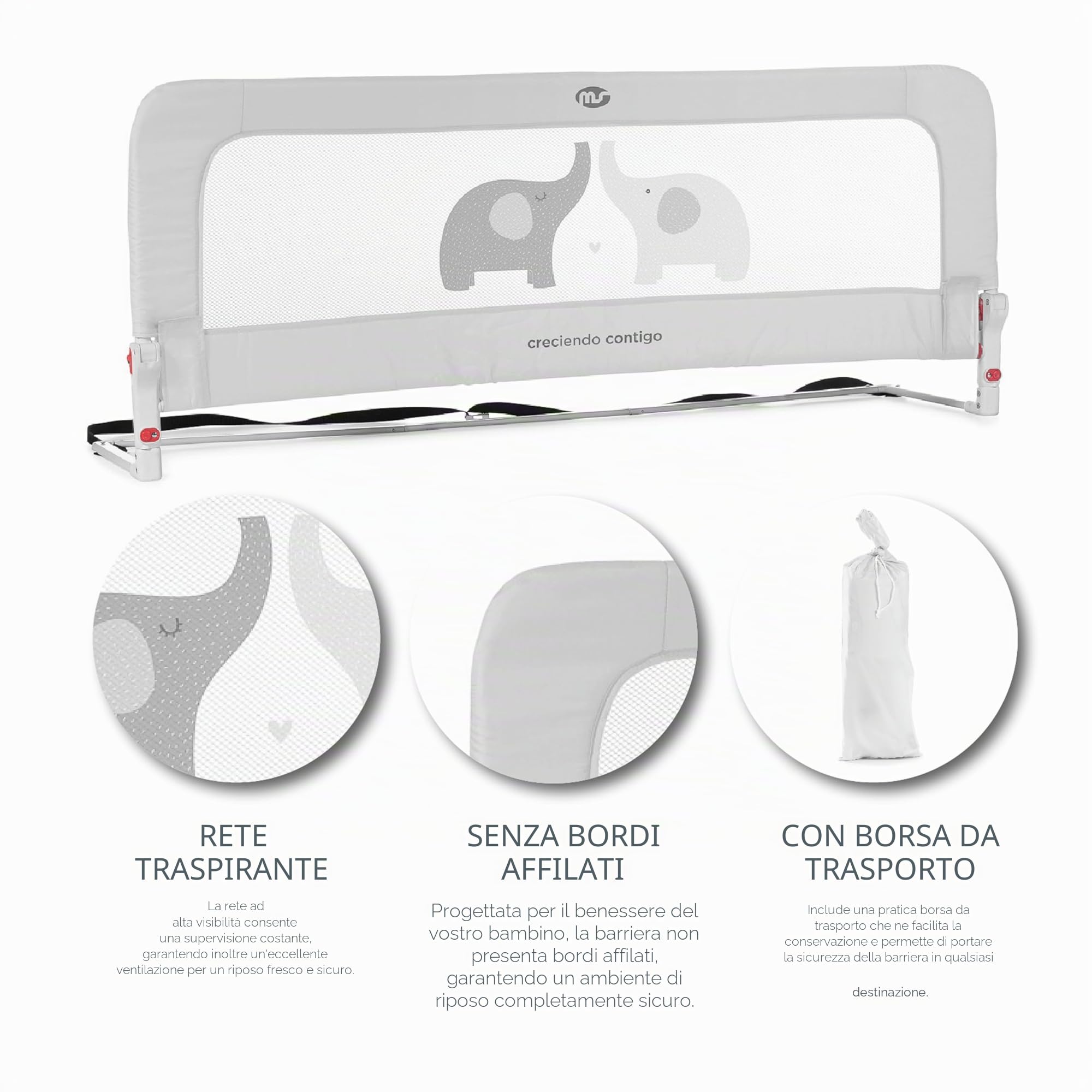 ms BabyWorld - Sponda per letto Baby Nest da 150 cm - Sponda di sicurezza pieghevole con 2 altezze regolabili, protezione anticaduta per lettino per bambini piccoli o adolescenti