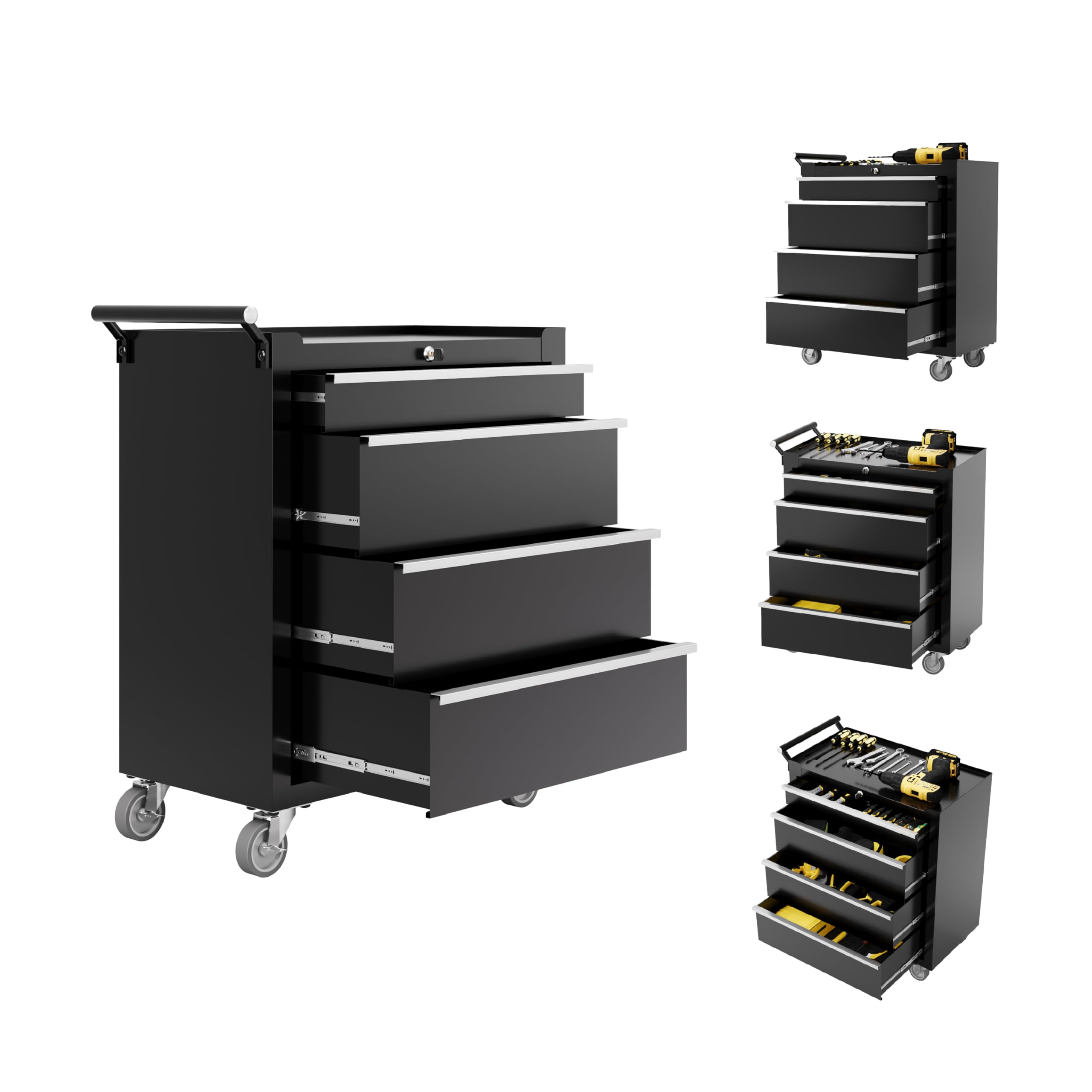 Photo 1 of *** CHECK COMMENTS*** IDEALHOUSE Rolling Tool Chest, 4 Drawers Tool Storage Cabinet, Toolbox with Wheels, Portable Tool Cabinet Organizer with Locking System & Drawer Liners, Tool Storage Cart for Garage, Workshop, Black