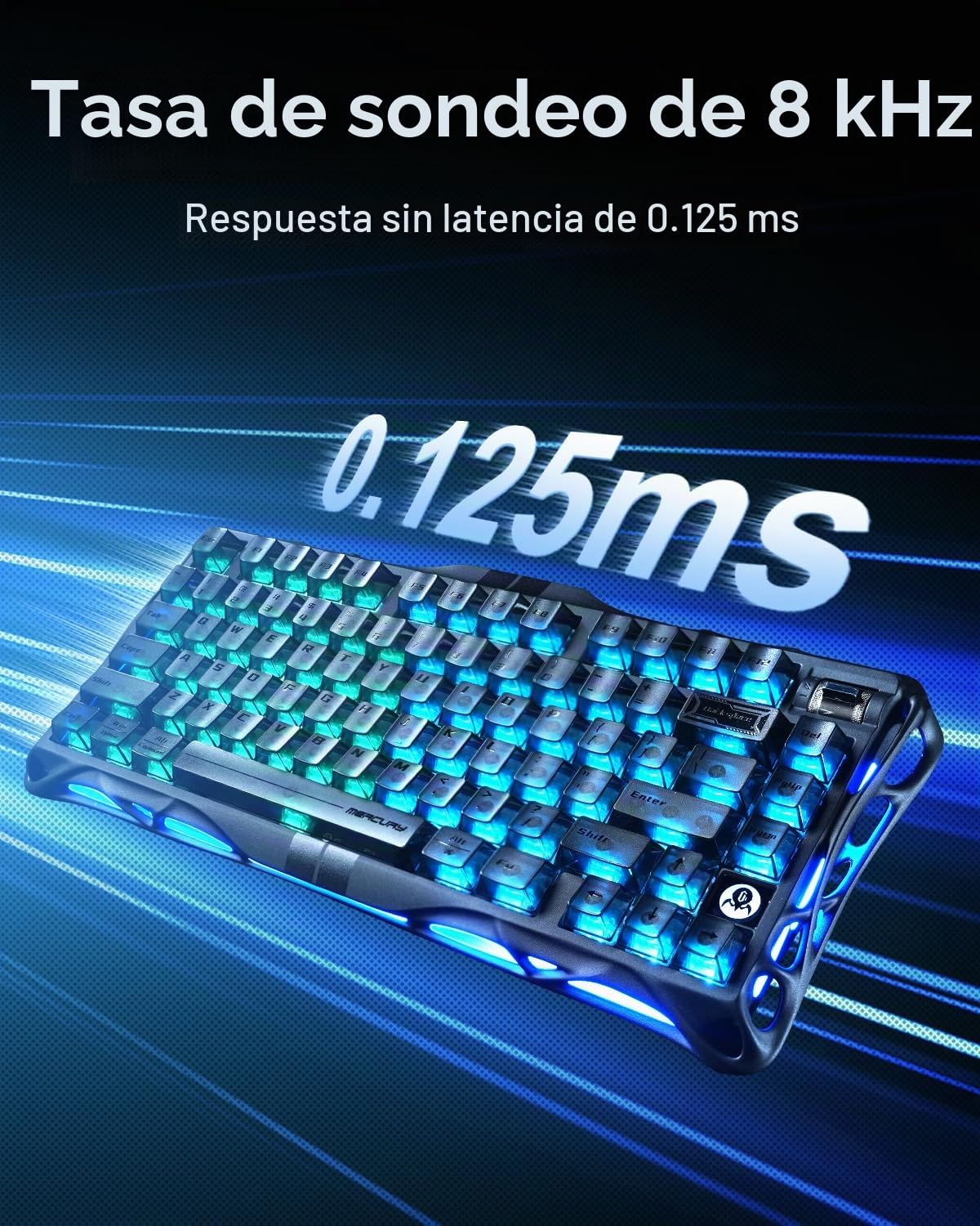 GravaStar Teclado Mercury V75 HE, 75% de efecto Hall, interruptor magnético para juegos, sondeo de 8000 Hz, 0.005RT, USB-C con cable, retroiluminación RGB, accionamiento ajustable, chasis semialuminio