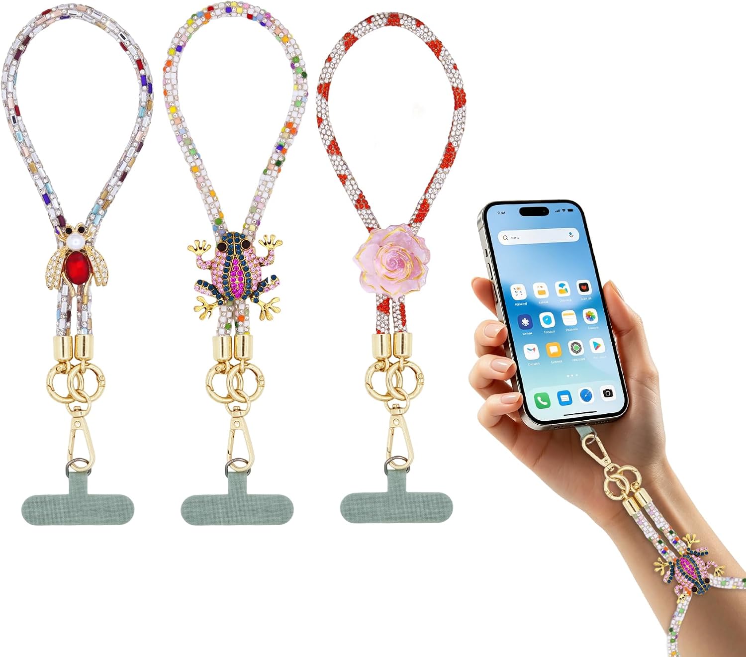 3 Pack Phone Wrist Strap Adjustable Crystal Charm Wrist Strap for Phone Case Phone Lanyard Wrist fro Women