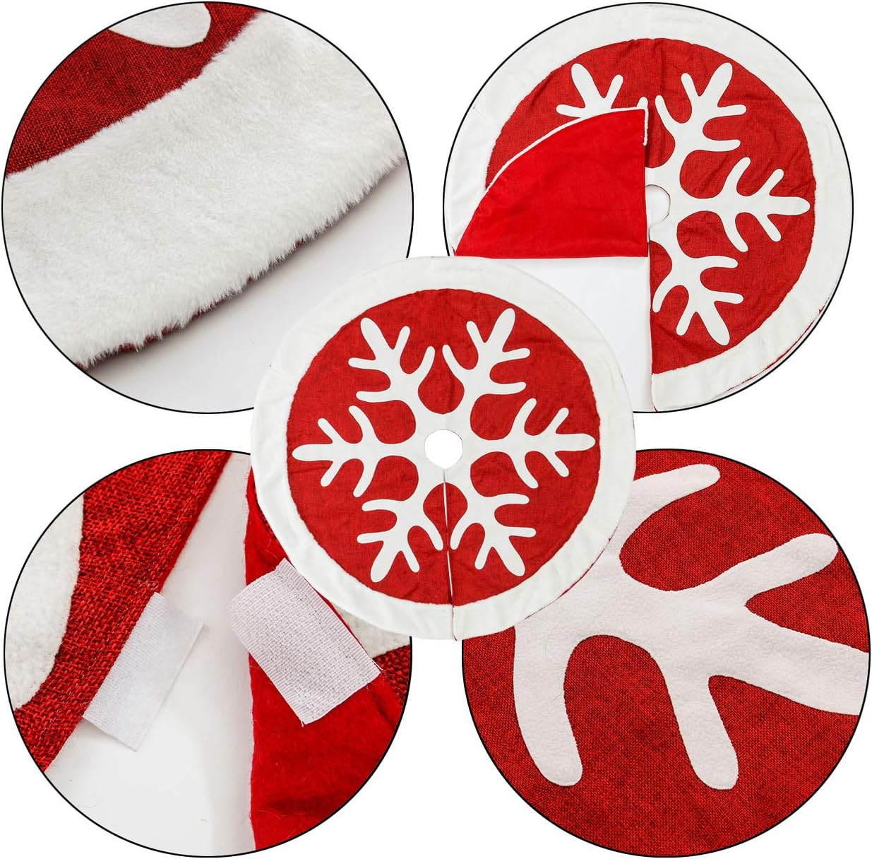 Sunnyglade 48" Christmas Tree Skirt Double-Layer Design Snowflake Pattern Burlap Christmas Tree Skirt with White Velvet Edges for Xmas Holiday Decorations (Red)