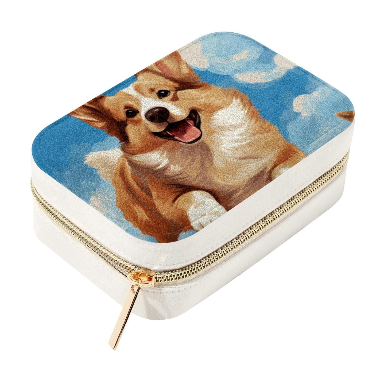 Boîte à bijoux en velours Corgi : rangement portable colliers et bagues