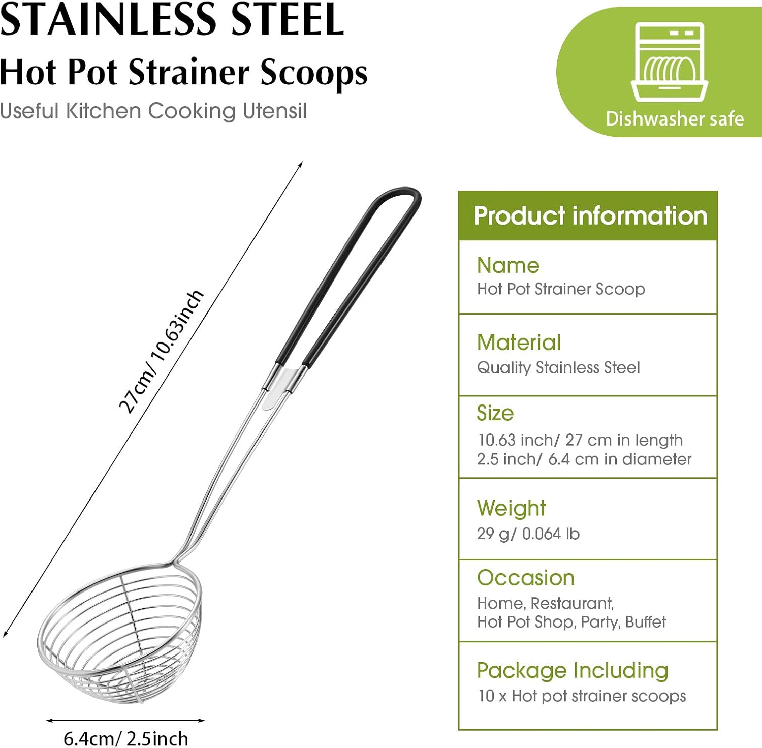 Hot Pot Strainer Scoops, Stainless Steel Hot Pot Strainer Spoons 2.5 inch Mini Mesh Skimmer Spoon Asian Strainer Ladle with Handle (Black,10 Pieces)