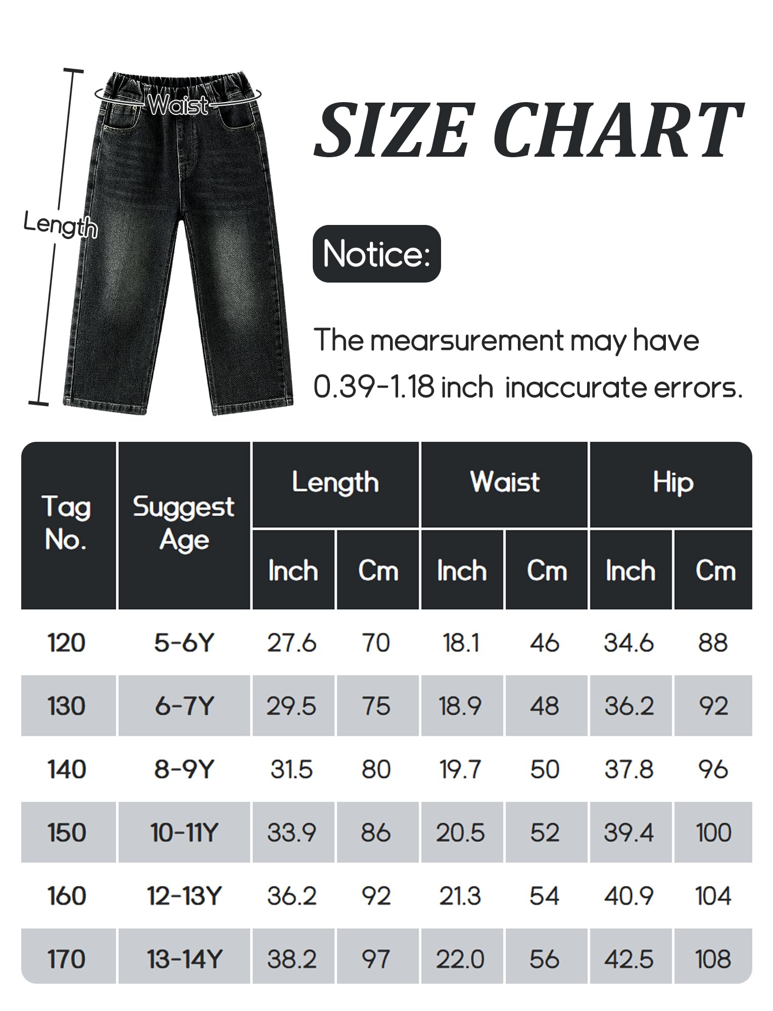 Jean Baggy Garçons Enfants Pantalons en Denim à Coupe Droite Jean Taille Élastique Couleur Unie Jeans Doux Coton 5-14 Ans