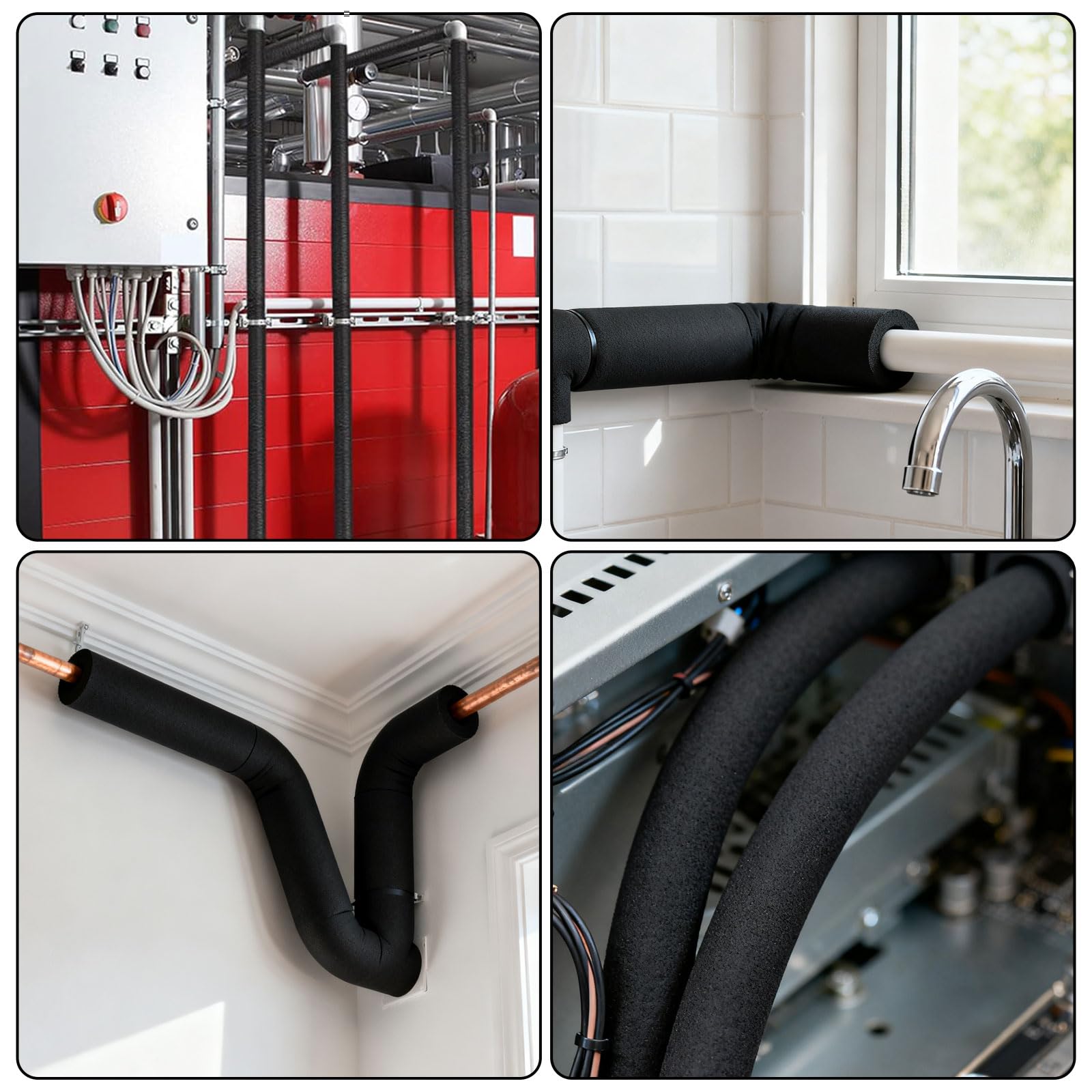 Tubo isolante in gommapiuma, diametro 9 mm, isolamento dei tubi, colore nero, per isolamento dei tubi, riscaldamento sanitario, tubo di rame 1,8 m