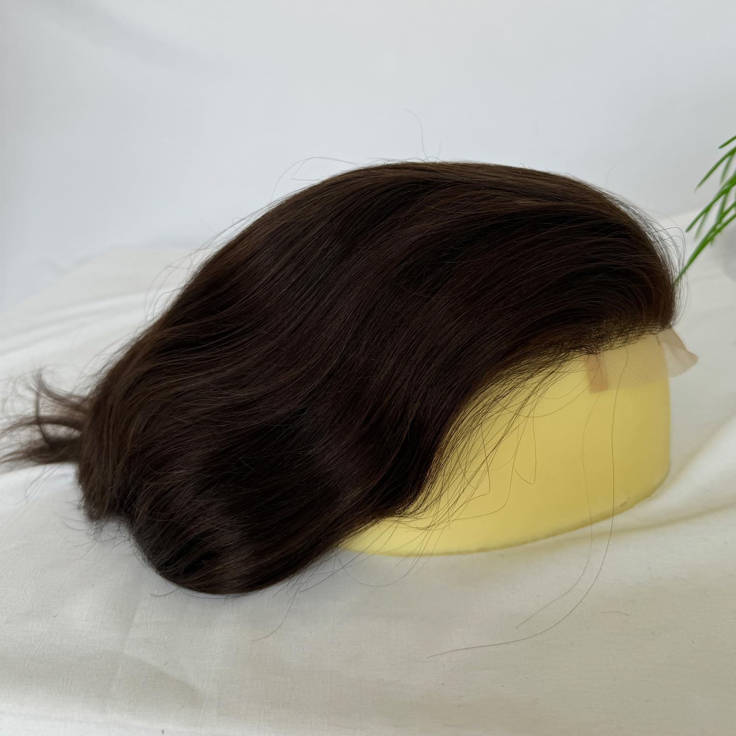 Voloria 9inch Long Hair French Lace Front with PU Men's Toupee Man Hairpieces Human Hair Replacement System for Men 8x6inch #3 Brown Color