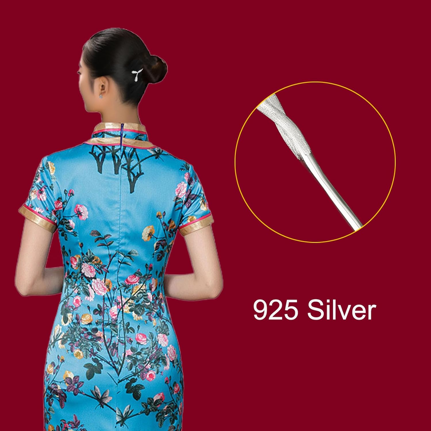 HangErFeng 925 Silver Hairpin Magnolia Flower Shape Accessory Hairclip 801