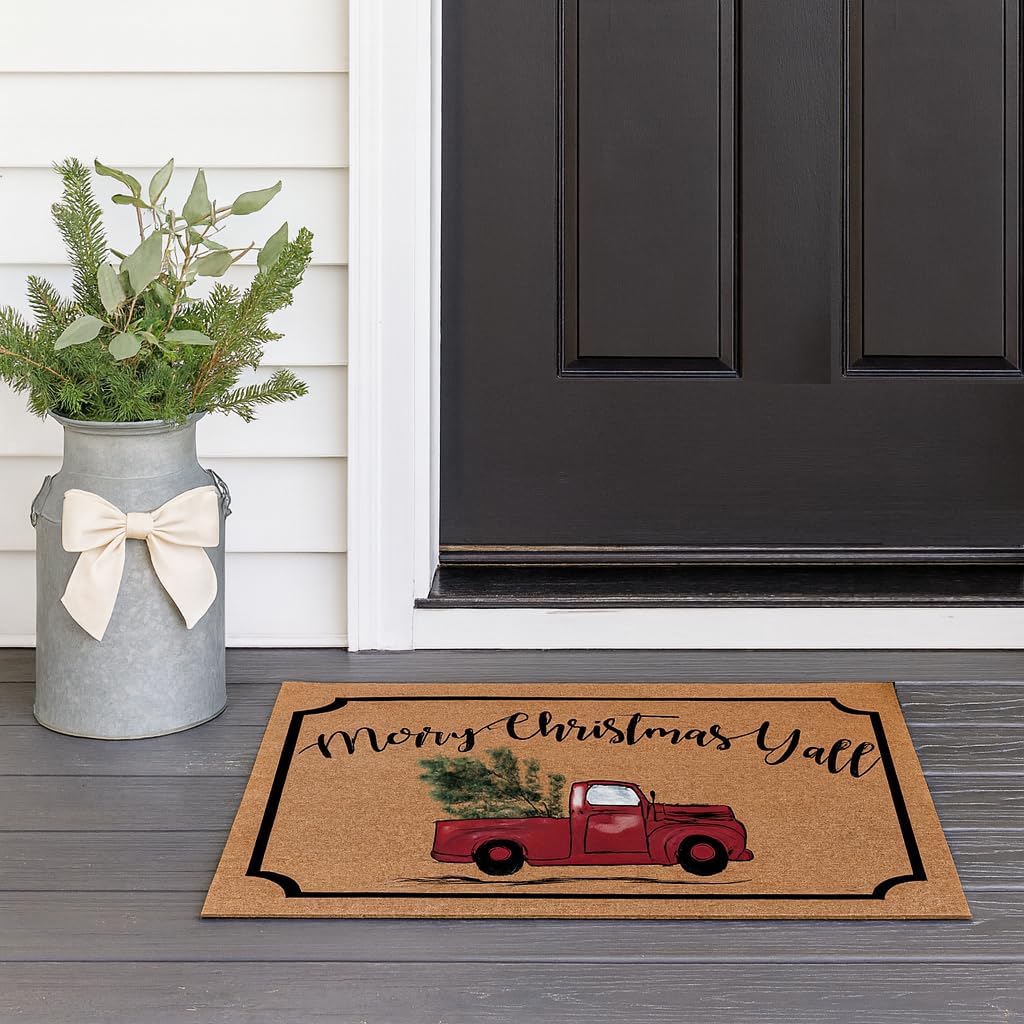 ThisWear Christmas Decorations Merry Christmas Y'all Welcome Mat Decor for Christmas Party Doormat Simulated Coir
