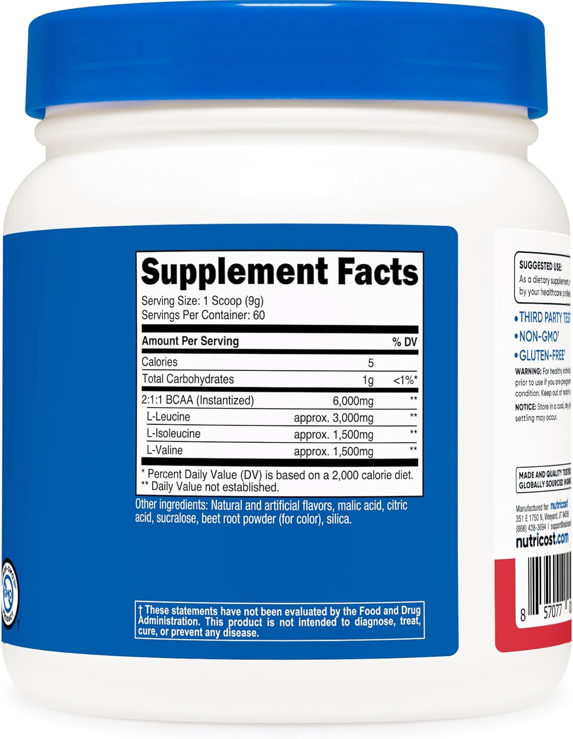 Nutricost BCAA Powder (Strawberry Kiwi) 60 Servings - Optimal 2:1:1 Ratio