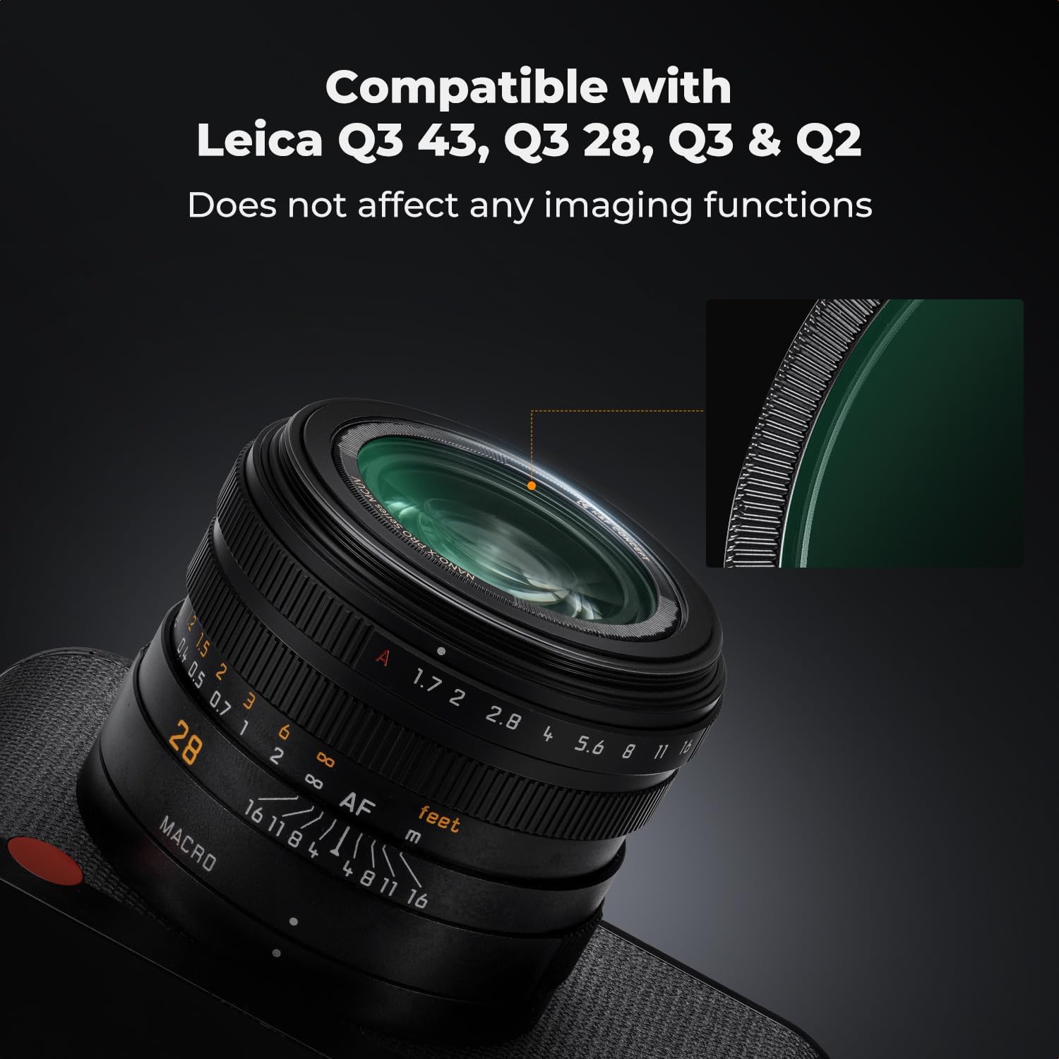 K&F CONCEPT MC UV Filter Compatible with Leica Q3 43/Q3 28/Q3/Q2, Camera Lens Protection Filter Super Slim with 36 Multi-Layer Coatings, High Definition, Brass Frame Design (Nano-X PRO Series)