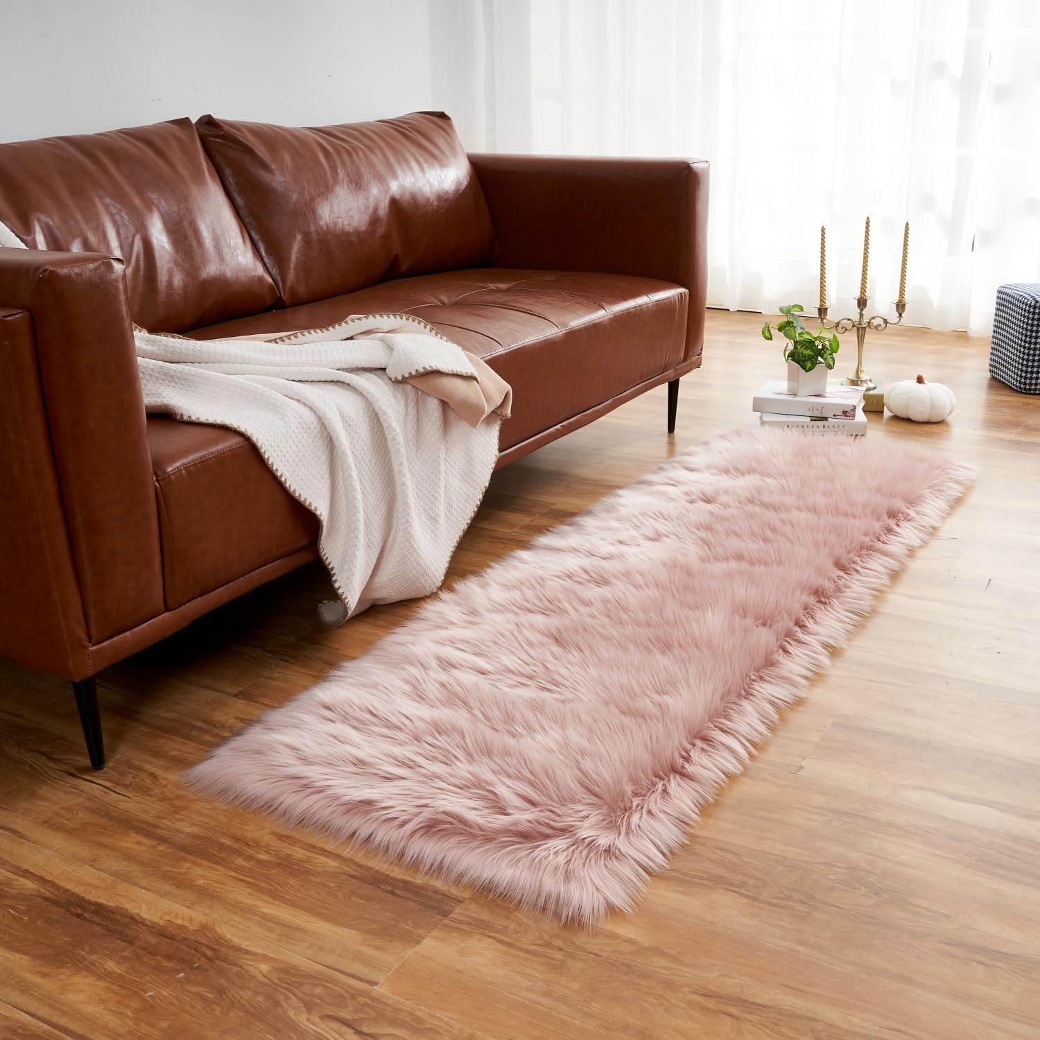 Arbosofe Ultra Soft Faux Fur Rug, Area Rugs, Pink Fluffy Shaggy Fur Rug for Bedroom & Living Room, Kids Room Decor, 2 x 6 Feet Rectangular image 2