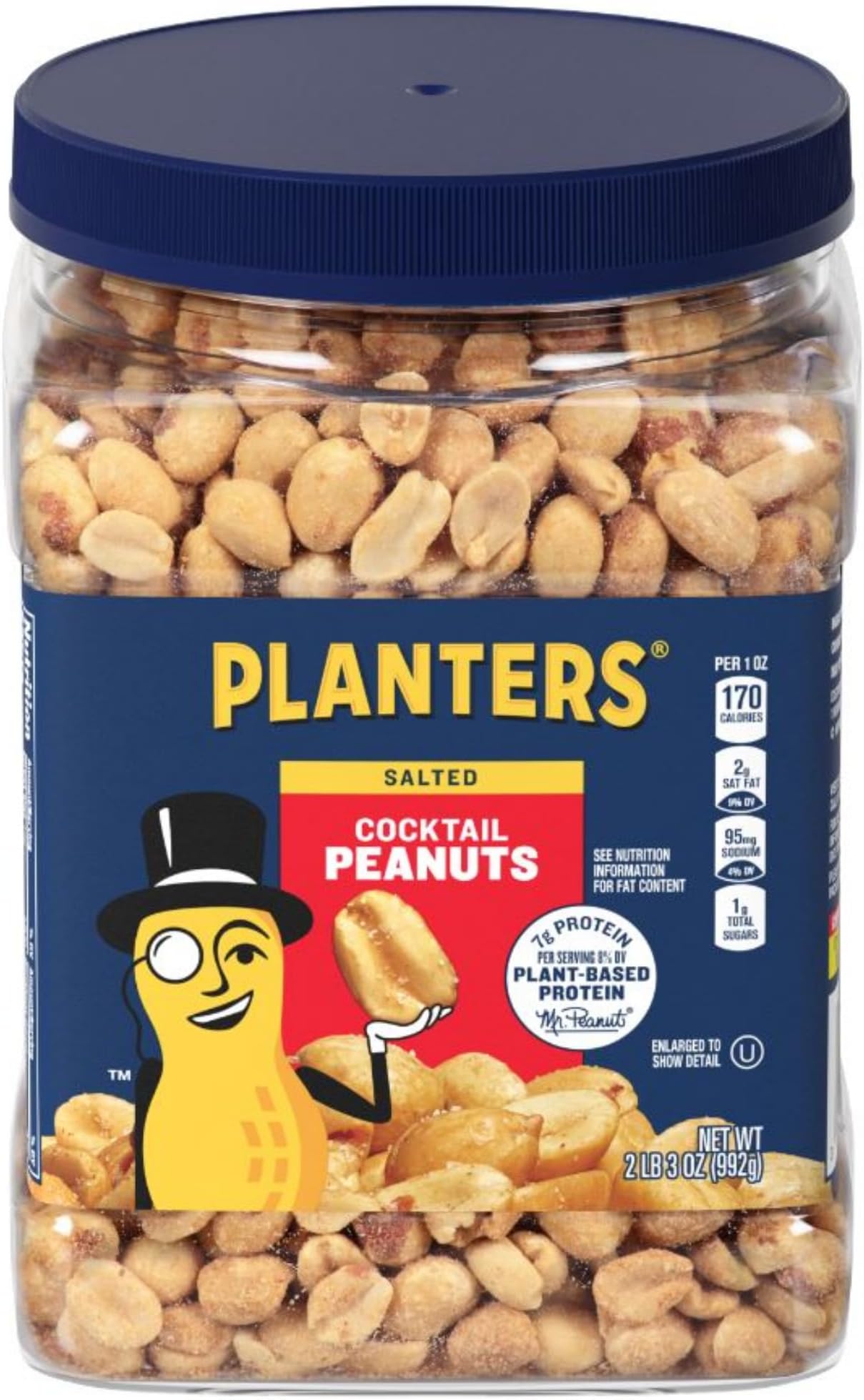 Salted Peanuts Cocktail, Party Snack, Plant-Based Protein, After School Snack, Roasted in Peanut Oil, Salted Nuts, Snacks for Adults, Bulk Nuts, Kosher, 2.19lb Jar
