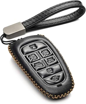 Vitodeco Leather Smart Key Fob Case Cover Protector Compatible with Tucson, Santa FE, Sonata, Nexo 2019 - 2024 Models - 7-Button, Black
