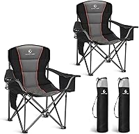 LET'S CAMP Oversized Folding Camping Chairs 450lbs Heavy Duty Padded with Cooler Bag Cup Holder Storage 2 Pack