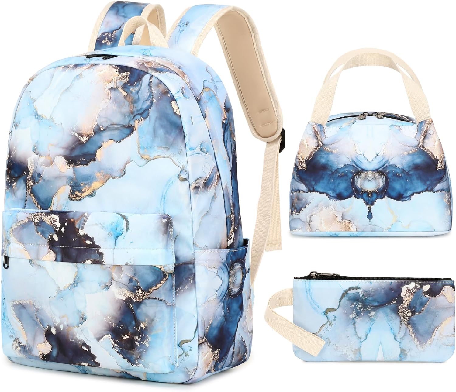 Sunborls Backpack for Teen Girls Lightweight High-Capacity Student Bookbag Women Backpack With Lunch Bag Pencil Bags Student Bookbags 3pcs（White-black）