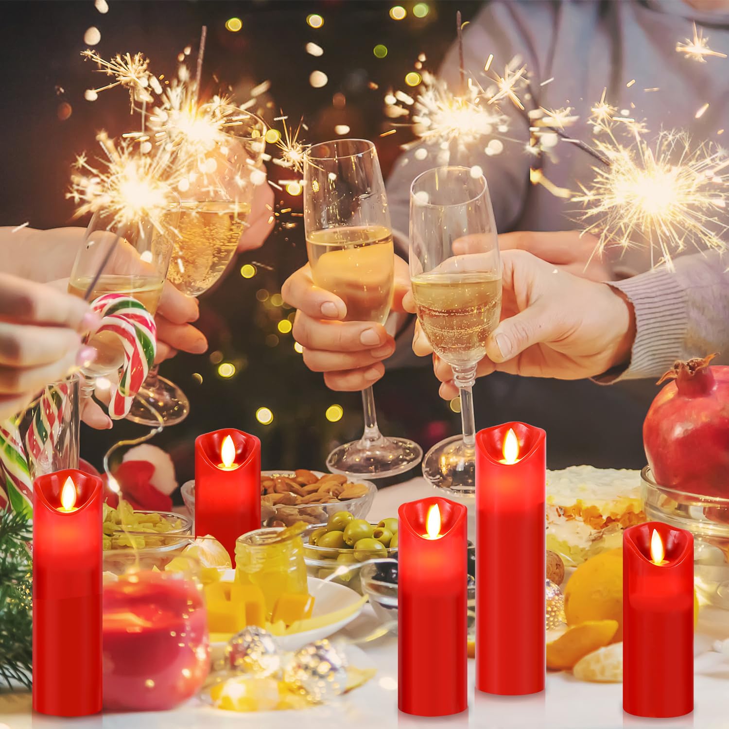 Randaco Candele a LED rosse con telecomando, 10 pezzi, 2 pezzi, funzionamento a batteria, candele tremolanti, decorazione festiva per grandi eventi