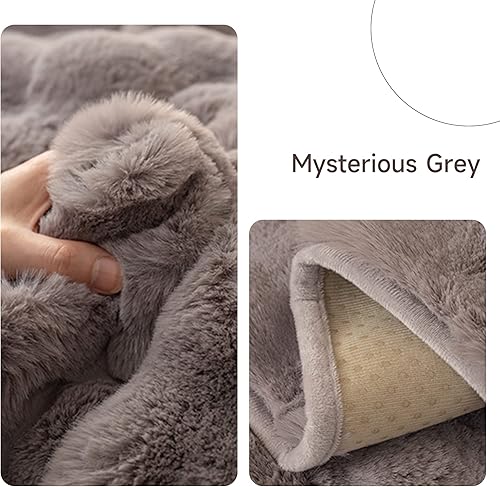 Miniatura 2 de MERRYLIFE Cojín de felpa gruesa de piel sintética de conejo para sofá, antideslizante, cálido, suave, acogedor, fundas de almohada, protector de