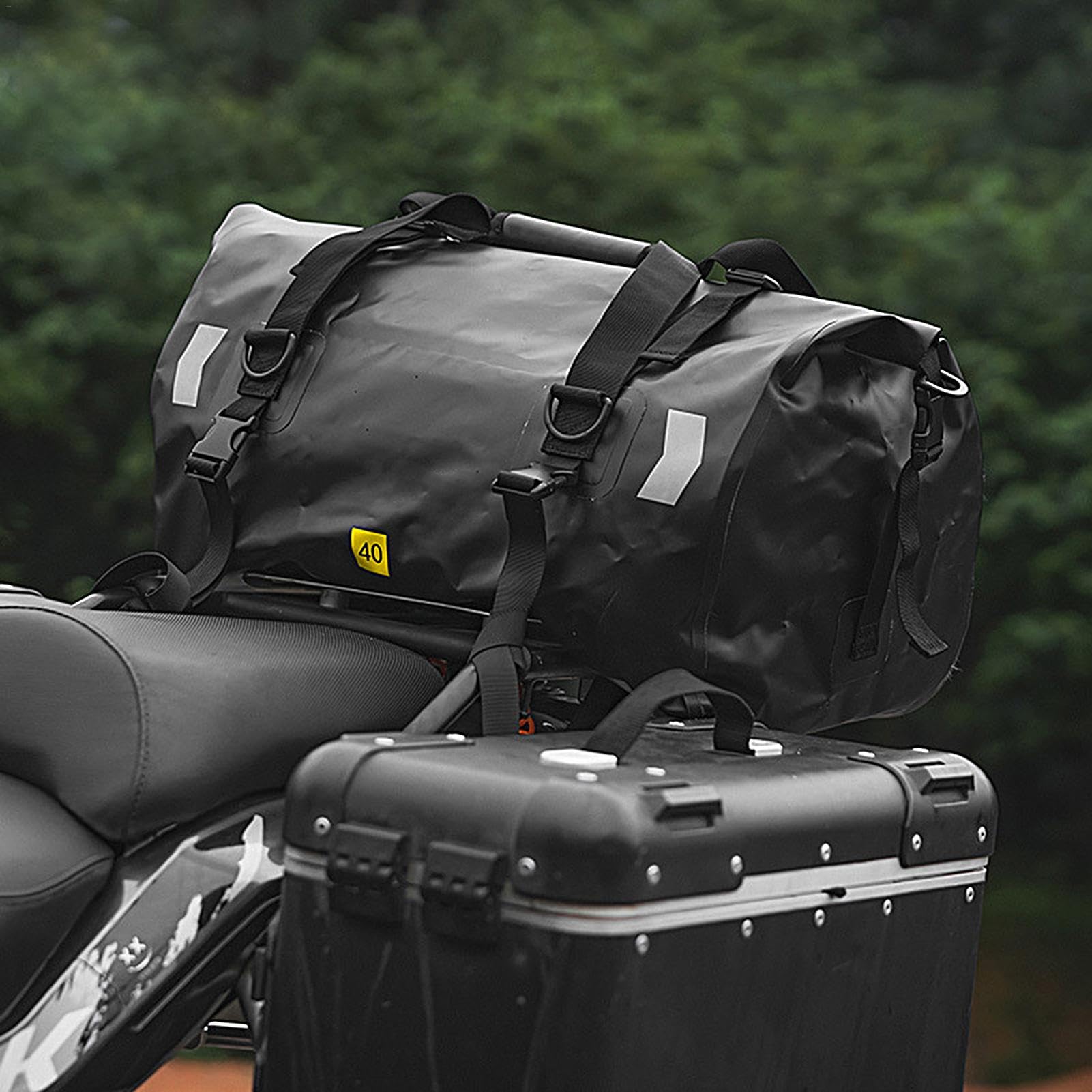 Motorradgepäck – 40 l wasserdichter Trockenrucksack – Outdoor-Reisegepäck | mit reflektierenden Streifen, trockene Reisetasche für Schwimmen, Camping, Reisen, Schwarz, Refer to description, Unisex