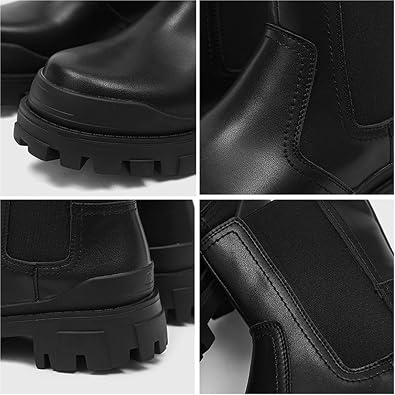 Mens Chelsea Boots Comfort Platform Work Boots Zipper Leather High Top Motorcycle Boots