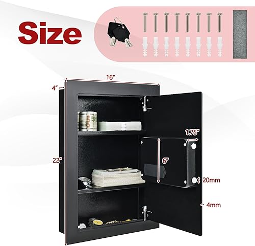 Miniatura 2 de IRONMAX Caja fuerte de pared, empotrada plana, oculta en la pared, caja de seguridad con luces LED y cerradura electrónica digital, 22 pulgadas,