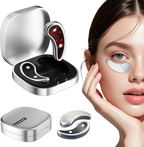  Under Eye Red Light Therapy Device, Red Light Therapy Eye Patches, Portable Under-eye Massage Patches, for Tired Eyes, Eye Wrinkles, Reducing Dark Circles and Eye Bags, Sliver 