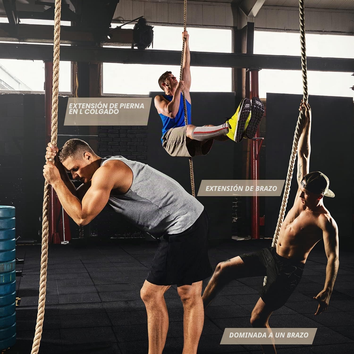 Yes4All Cuerda de escalada de gimnasio con mosquetón de 38 mm de diámetro para fitness y entrenamiento de fuerza, ejercicios de crossfit y entrenamientos en casa, cuerda deportiva de entrenamiento de