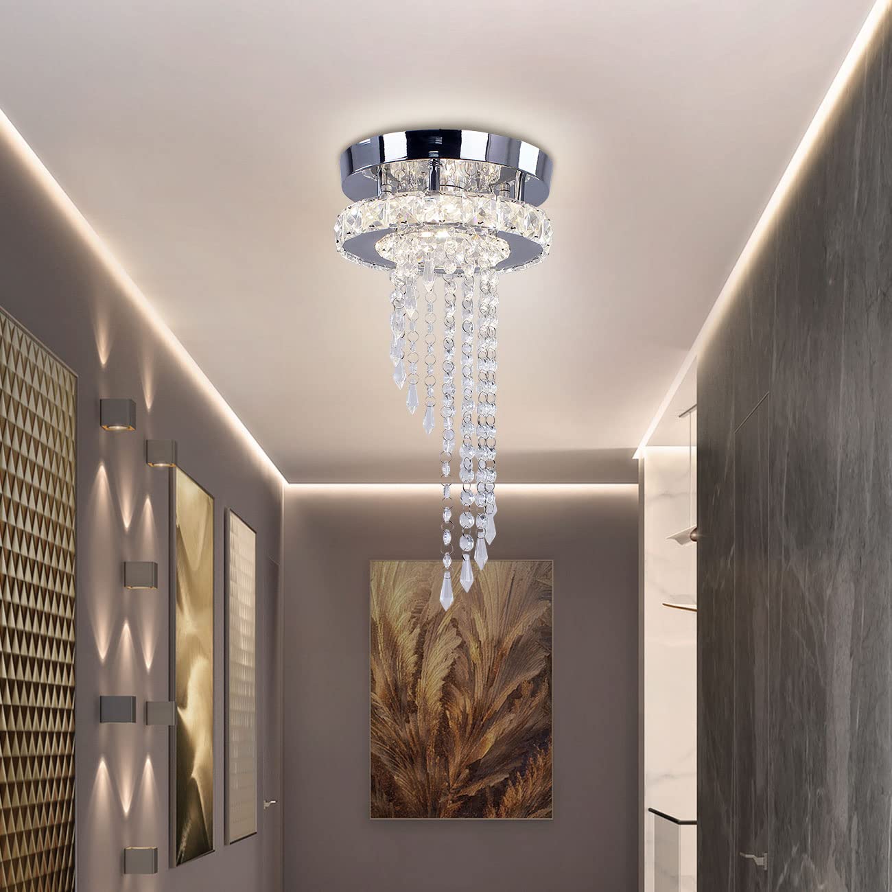 diisunbihuo Mini Crystal LED Chandelier Lighting,Modern Flush Mount Ceiling Light Fixture Pendant Lights for Hallway Porch Kitchen (Multicolor)