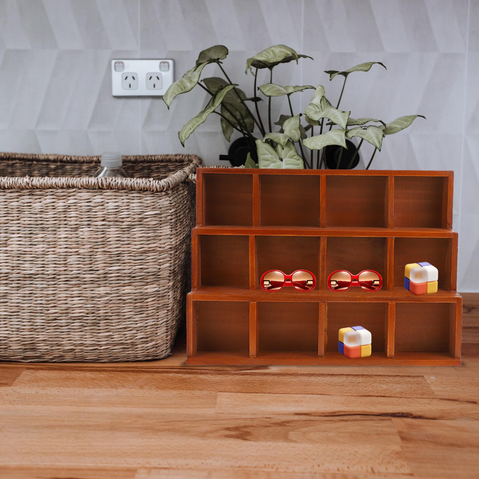 ABOOFAN Organizzatore da Scrivania in Legno Vintage a Scomparti | Design Multigriglia, Marrone, per Cancelleria e Gioielli, Uso Casa e Studio