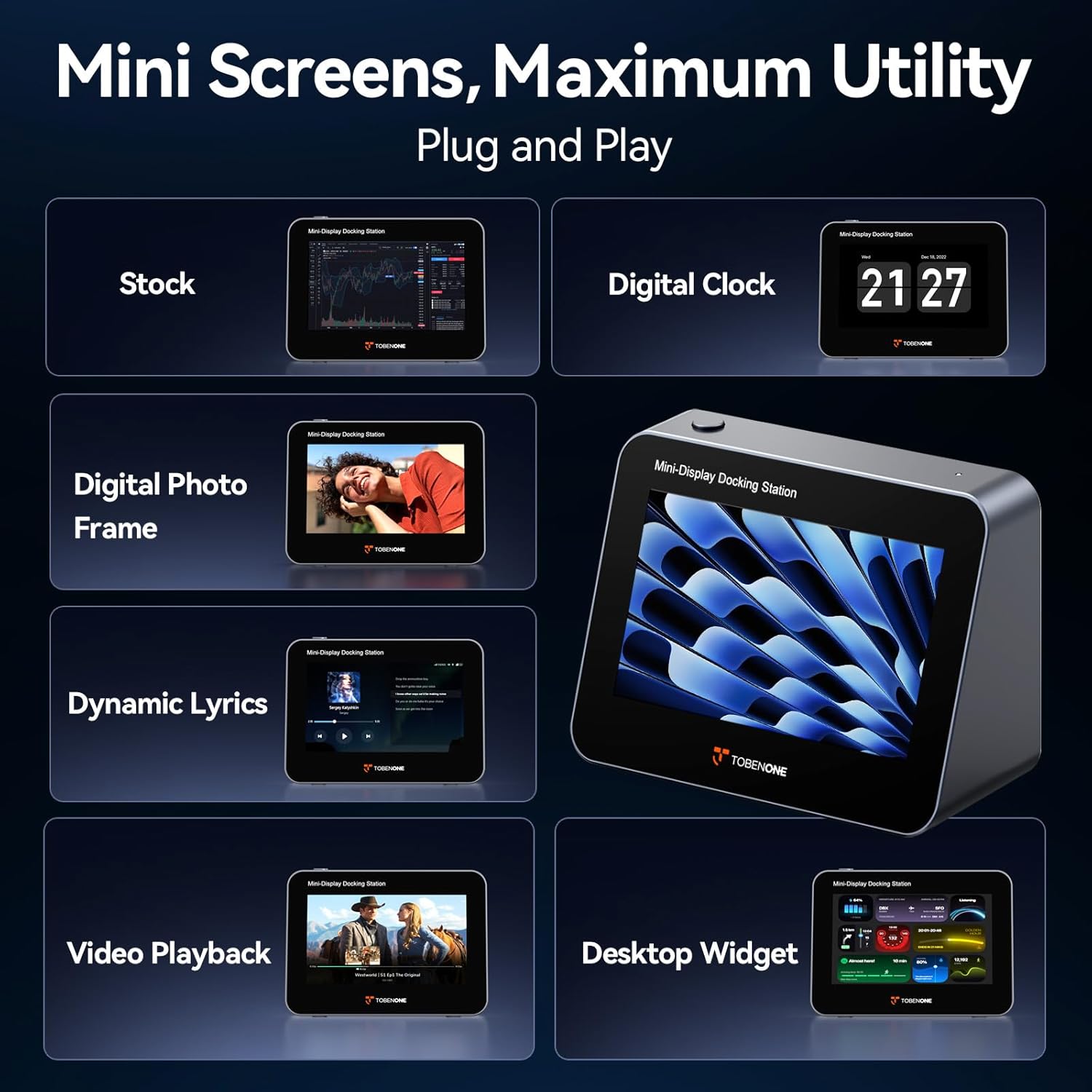 Tobenone 5" FHD 1080P Mini Monitor for PC with USB-C Hub, 100W PD, 4 USB Ports, SD/Micro SD, Portable Monitor for Digital Photo Frame, Desktop Clock, Second Screen, Home&Office