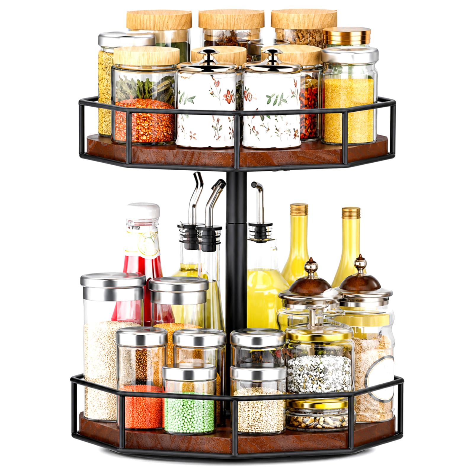 Sliner Lazy Susan - Organizador de especias de 12 pulgadas, ajustable, octogonal, organizador de especias de madera, giratorio, estante giratorio para gabinete, cocina, encimera, despensa, baño
