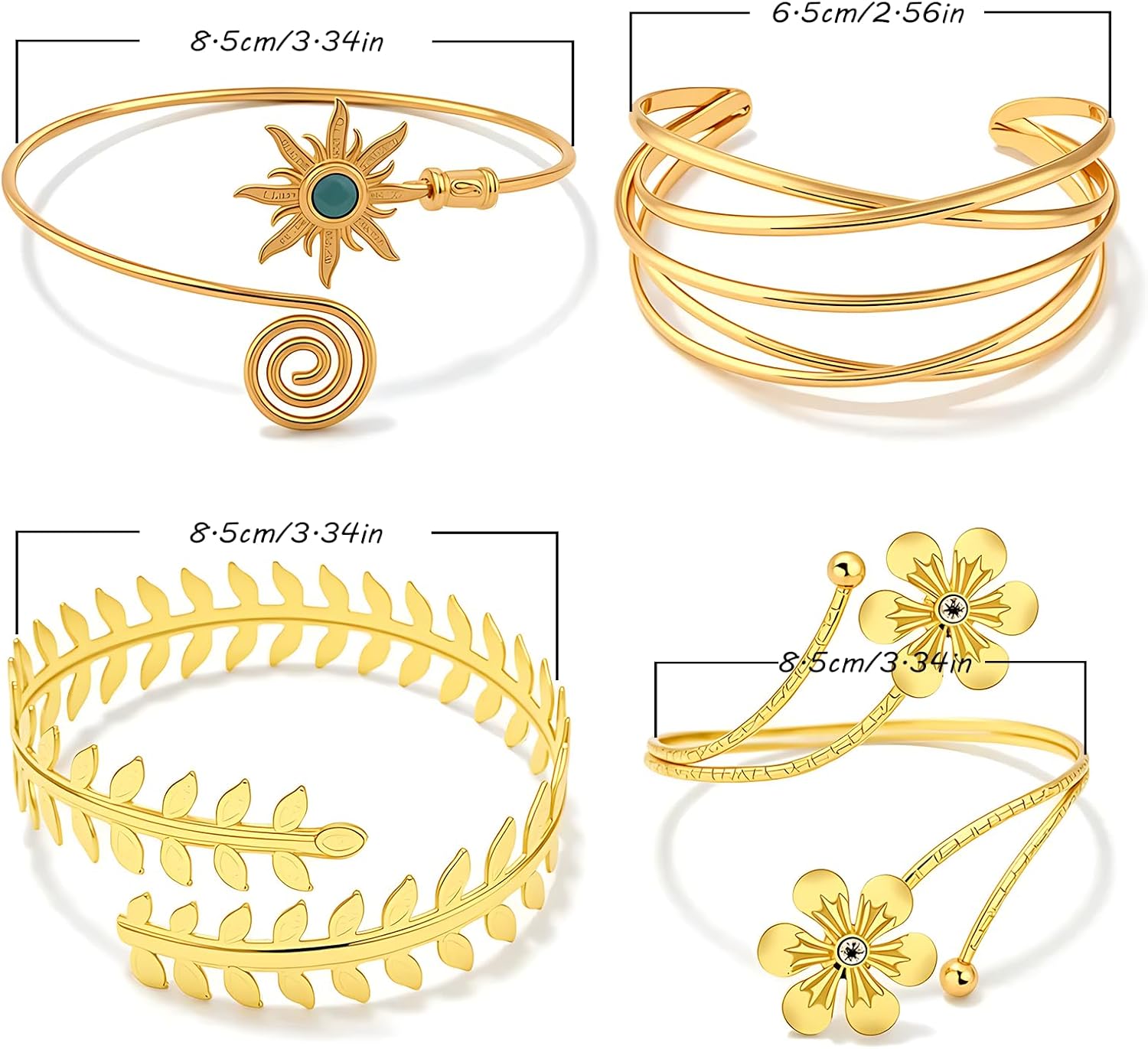 4 Pieces Arm Cuff Jewelry for Women Upper Arm Cuff Bangle Band Bracelet, Gold Adjustable Armlet Armband Set - Image 3