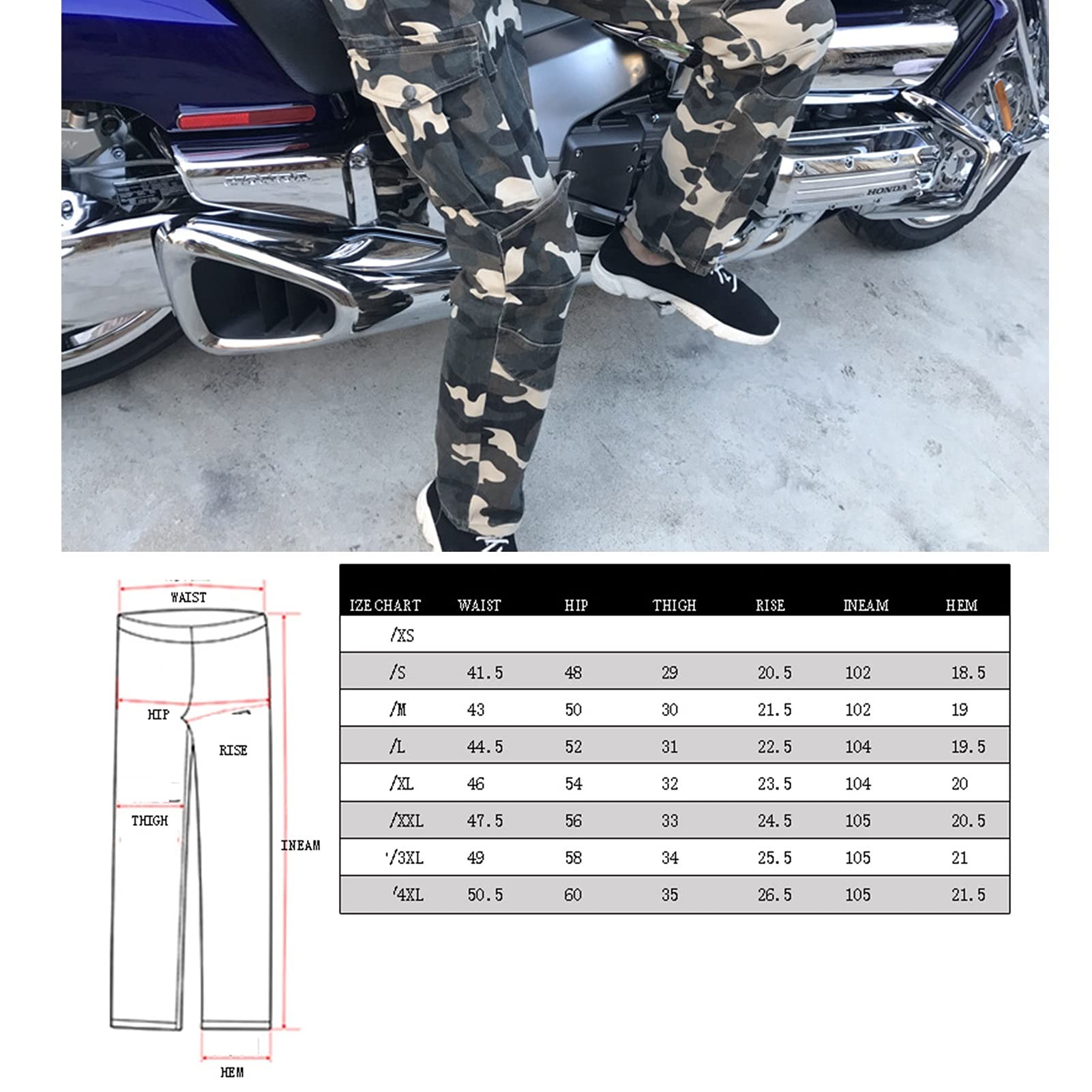 Pantalones De Moto De Camuflaje Vaqueros De Moto para Hombre Viene con 4 Equipos De Protección Desmontables. Vaqueros De Primavera Y Verano, Unisex, Aptos para El Ciclismo. (M-4XL)