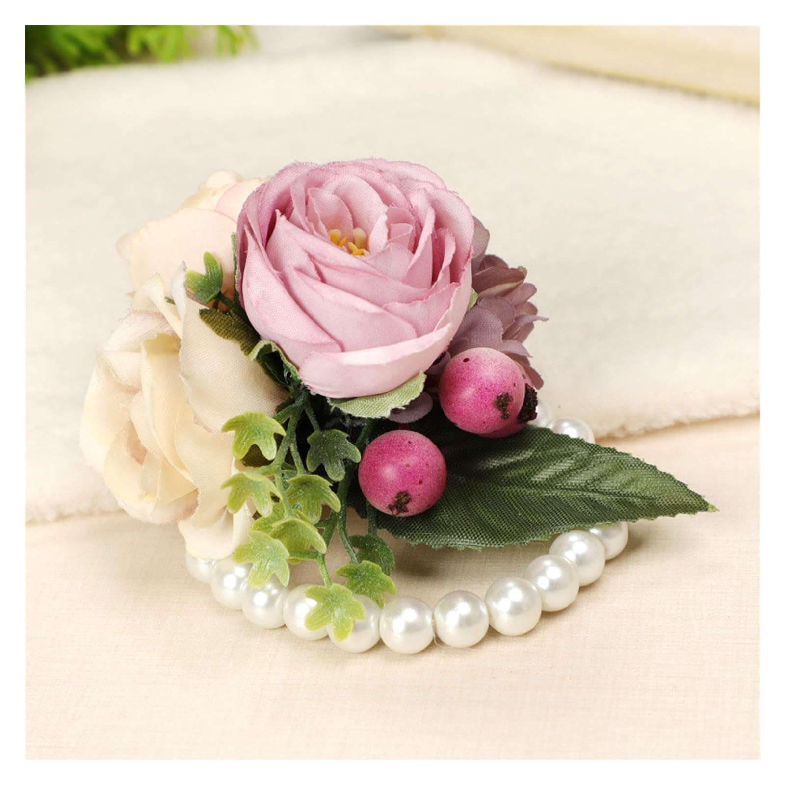 TXLEAPEY Flowers Bridal Wrist Corsage/Bridesmaid Wrist Corsage(PURPLE)