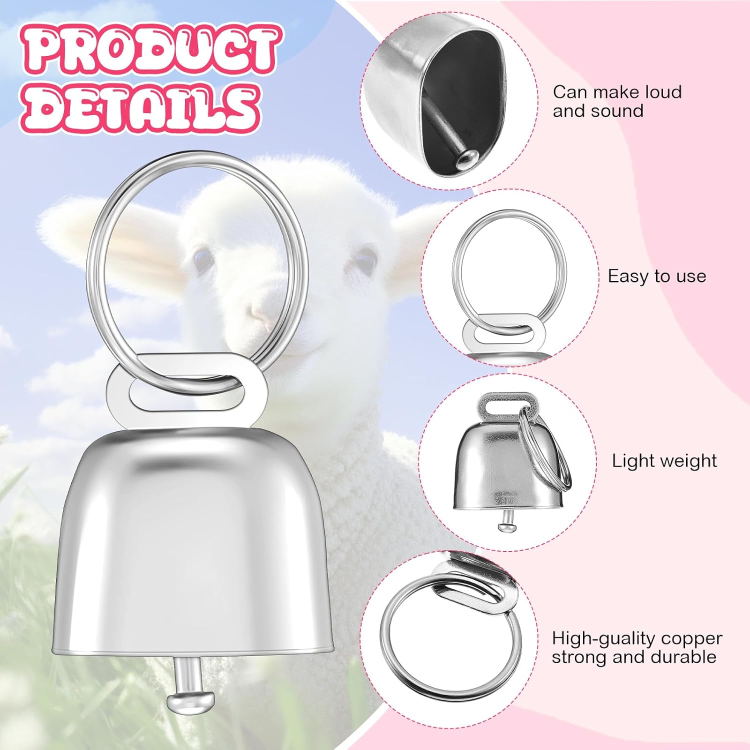 2 Pack Floral Goat Collars with Bells, Adjustable Nylon Sheep Collar 13.7-20.5 in, Loud Copper Bell Pet Anti Lost Grazing Collar for Small Farm Animal Goat Lamb Sheep Accessories, White Pink