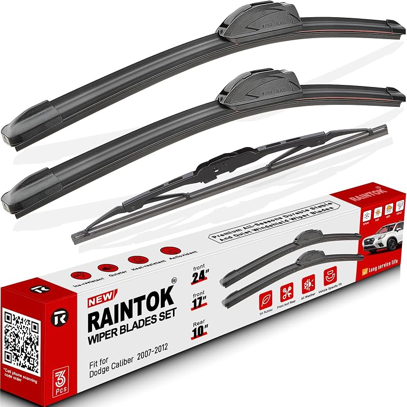 Palhetas do limpador de para-brisa Raintok para Dodge Caliber 2007–2012 – Kit com 3 peças