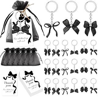 72Pcs Black Bow Party Favors Black Bow Key Chains Thank You Tags Bow Theme Keychains Gift Organza Bags for Girl Birthday Bachelorette Baby Shower Bridal Shower Party Supplies