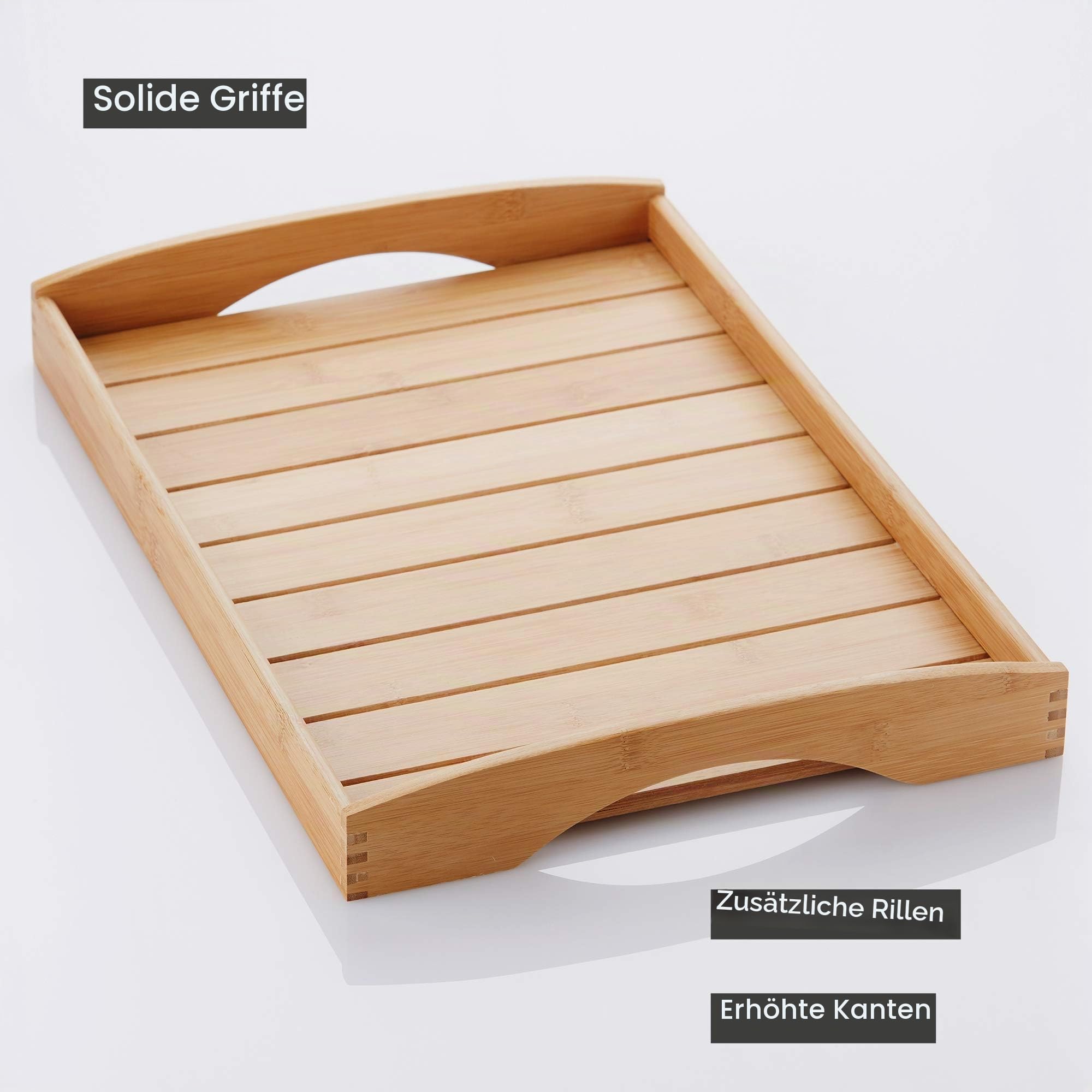 Point-Virgule Serviertablett aus Bambus mit Handgriffe, großes holztablett rechteckig für Küche, Bambus, 48x33x6cm