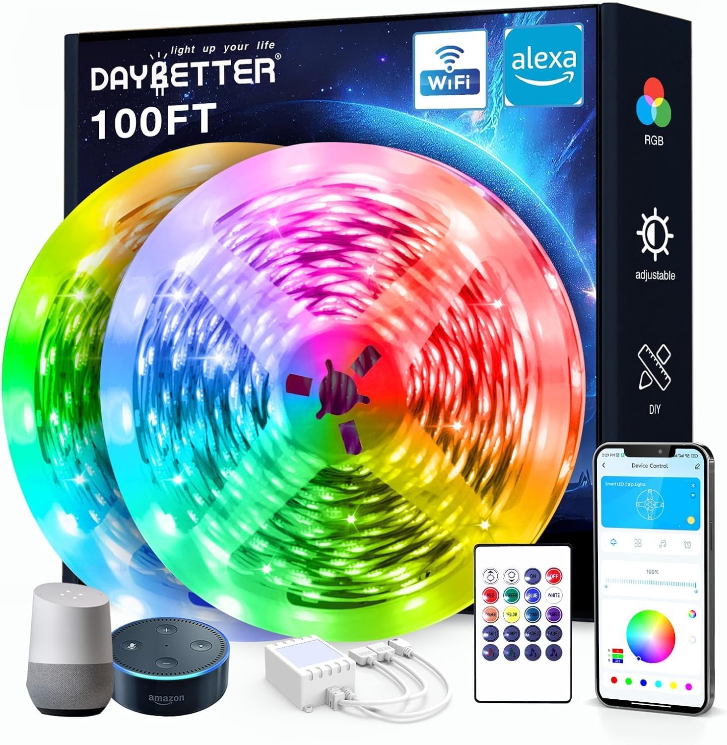 DAYBETTER 100ft Smart WiFi Led Lights, Led Strip Lights Work with Alexa and Google