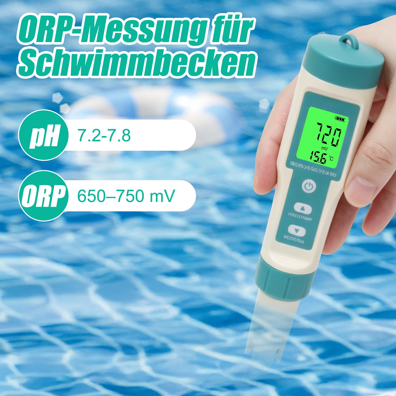 pH Salzgehalt Messgerät Pool, Pool Tester Digital 8 in 1, TDS Messgerät