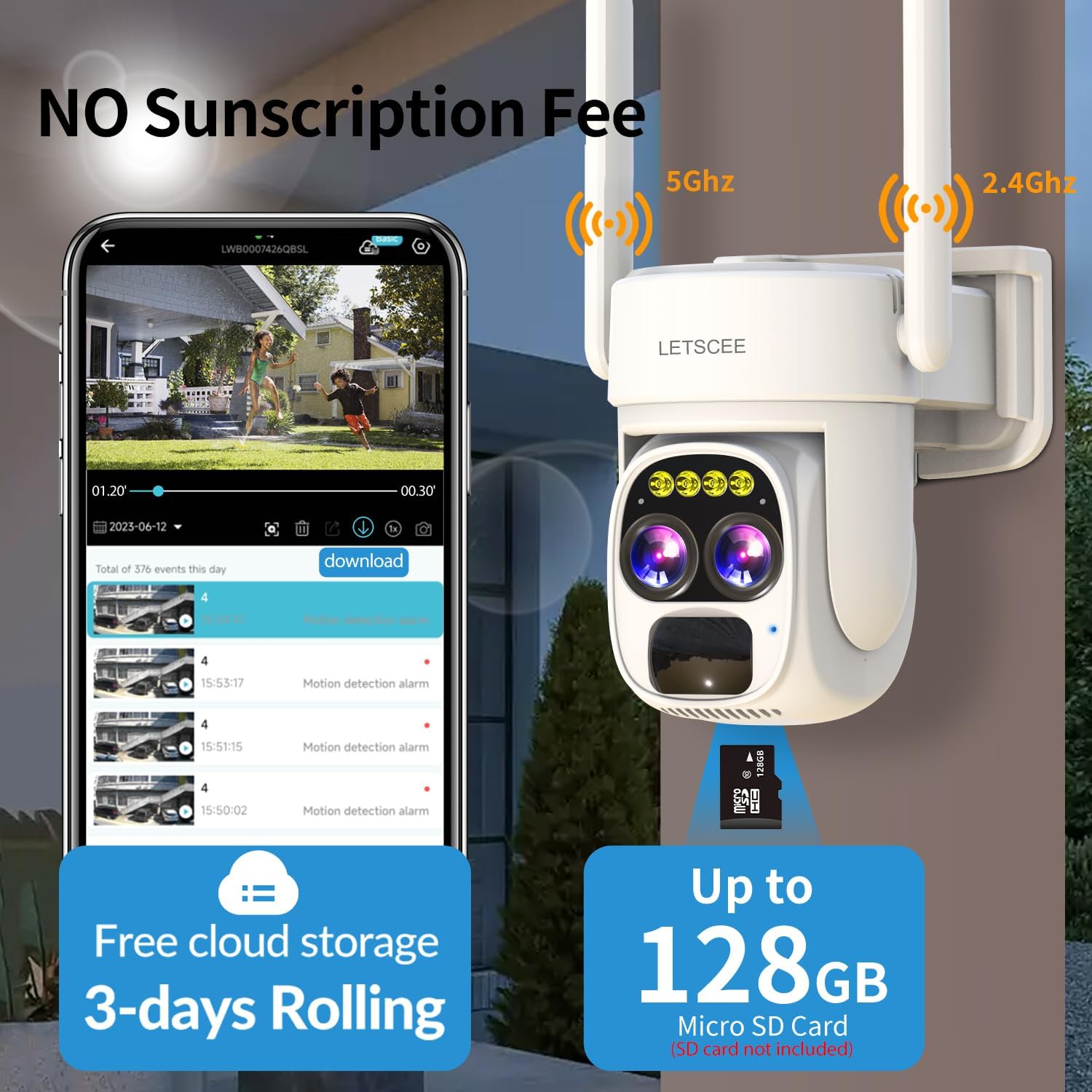 Security Cameras Wirelss Outdoor for Home Security, Alexa Cameras Solar Power,360 View Outside Camera,Motion Detection,10x Hybrid Zoom PAN Tile,IP-65 Weather Proof (1 Pack) - Image 8