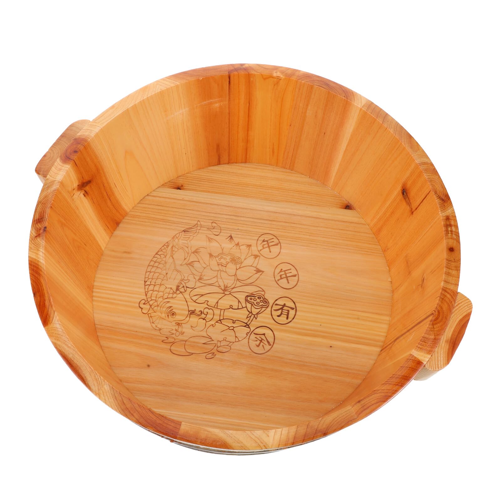 Amosfun Bañera de Madera Natural para Remojar Pies, Cubo Profundo de 36 Cm de Diámetro y 16 Cm de Alto, Palangana para Pedicura y Masaje, Barreño Portátil para Spa y Cuidado de Pies