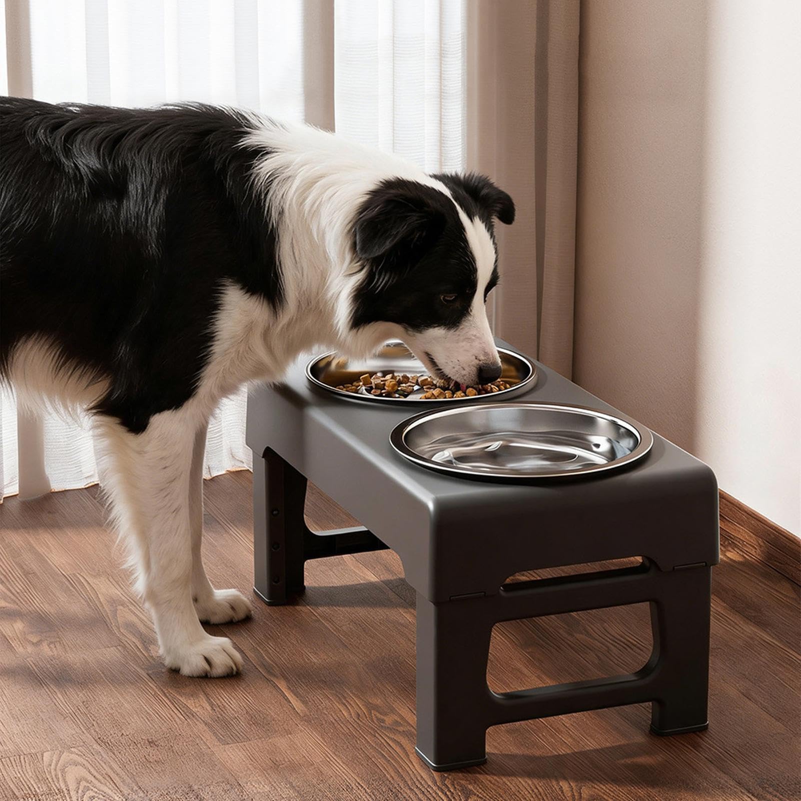 Doppia per Gatti Mangiatoia Rialzata Regolabile su 3 Altezze | per Gatti con Base Per viaggi, cucina, soggiorno, campeggio, balcone, esterni e casa