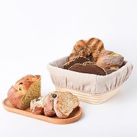 Vista 6 de Joyyy Cestas a prueba de pan de masa madre con forro, cuenco de masa para hacer pan y hornear, cuadrado, 8.5 pulgadas