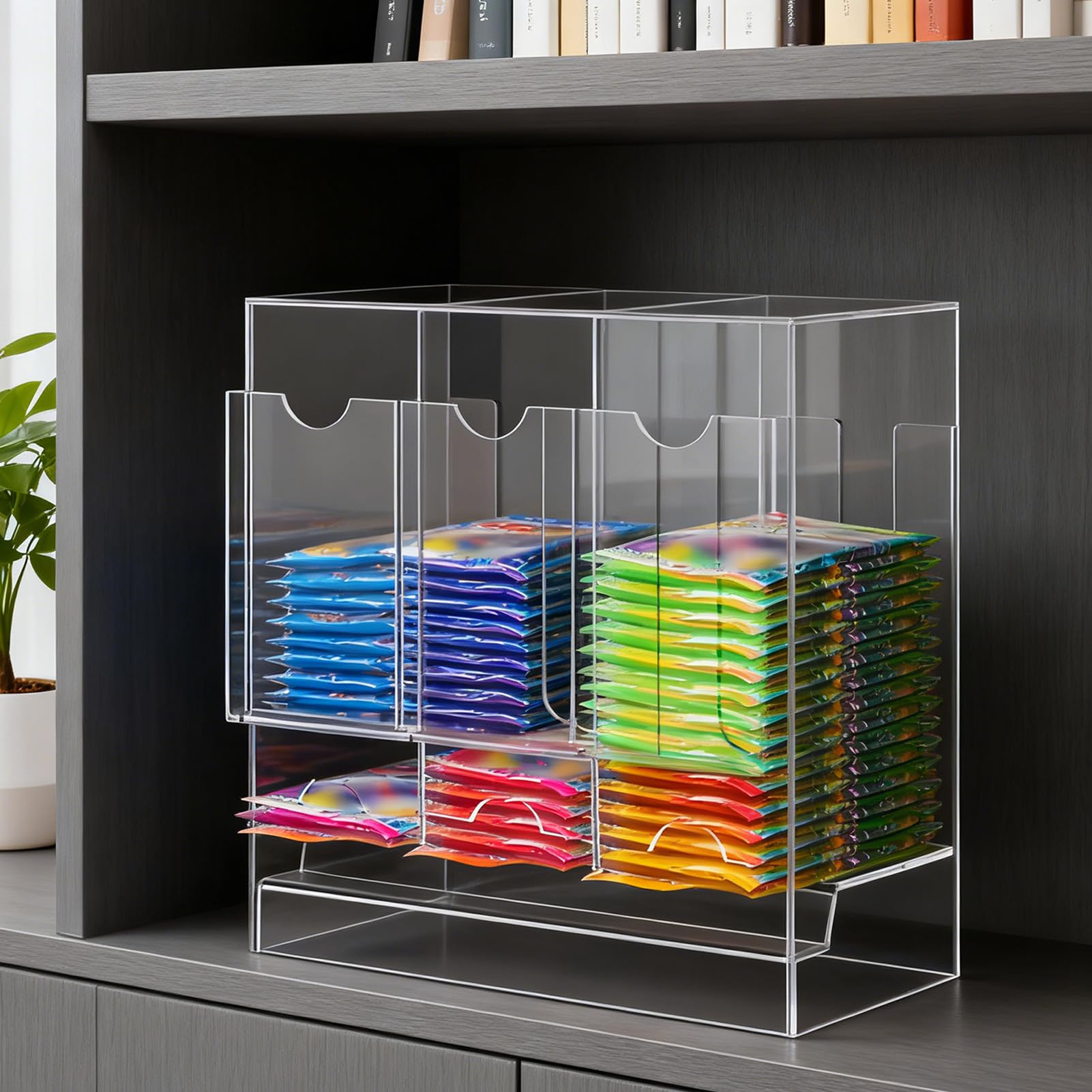 Distributeur de Cartes avec 3 Compartiments, Distributeur de Rangement de Cartes en Acrylique, Organise les de Visite, de Membre, Boîte Distributrice de Rangement de avec Base Transparente