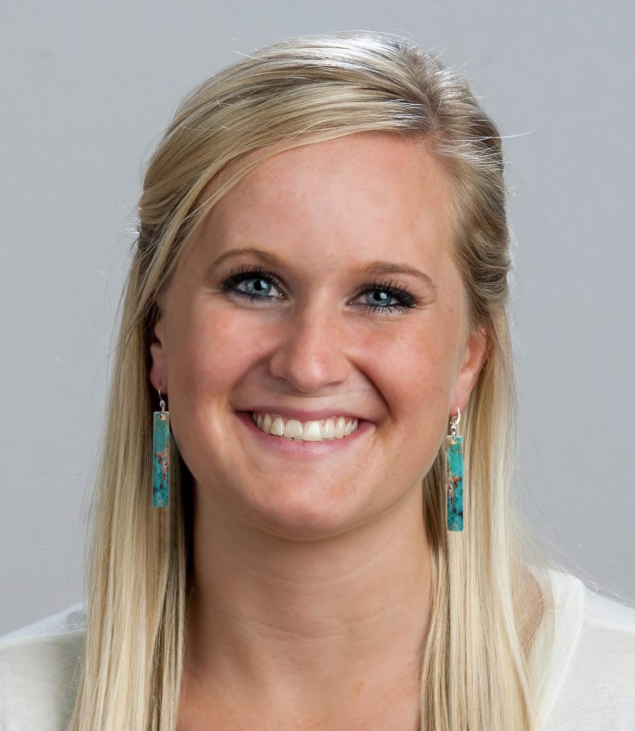 Turquoise Stone Earrings, 2" rectangle dangle, made in U.S.A. by d'ears - Image 2