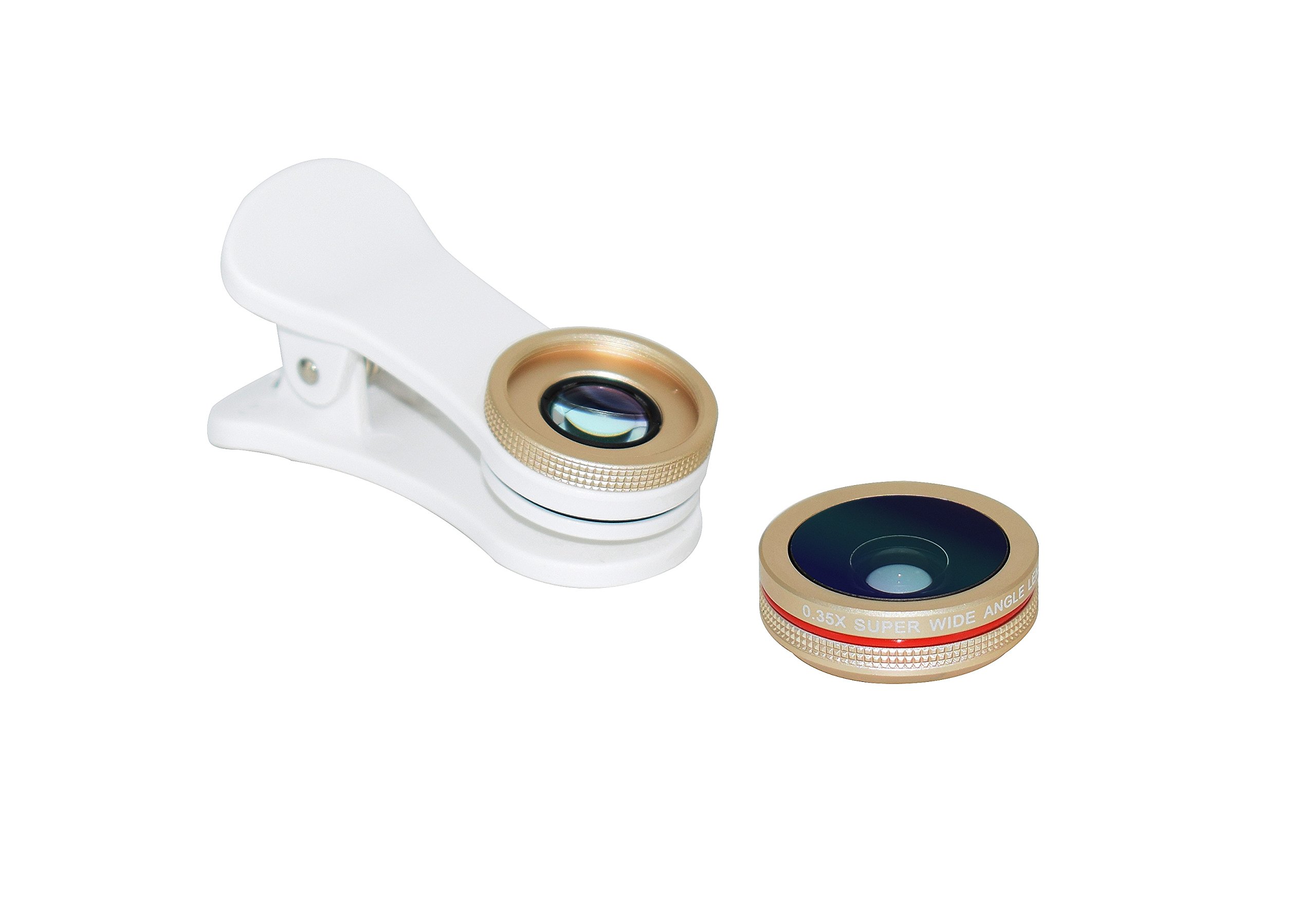 2-in-1 Professional Camera Lens Kit with 0.35x Super Wide Angle Lens + 15x Macro Lens, Clip-On Cell Phone Lens for iPhone 8, 7 Plus, 7, 6s & Most Android Smartphones (Gold)